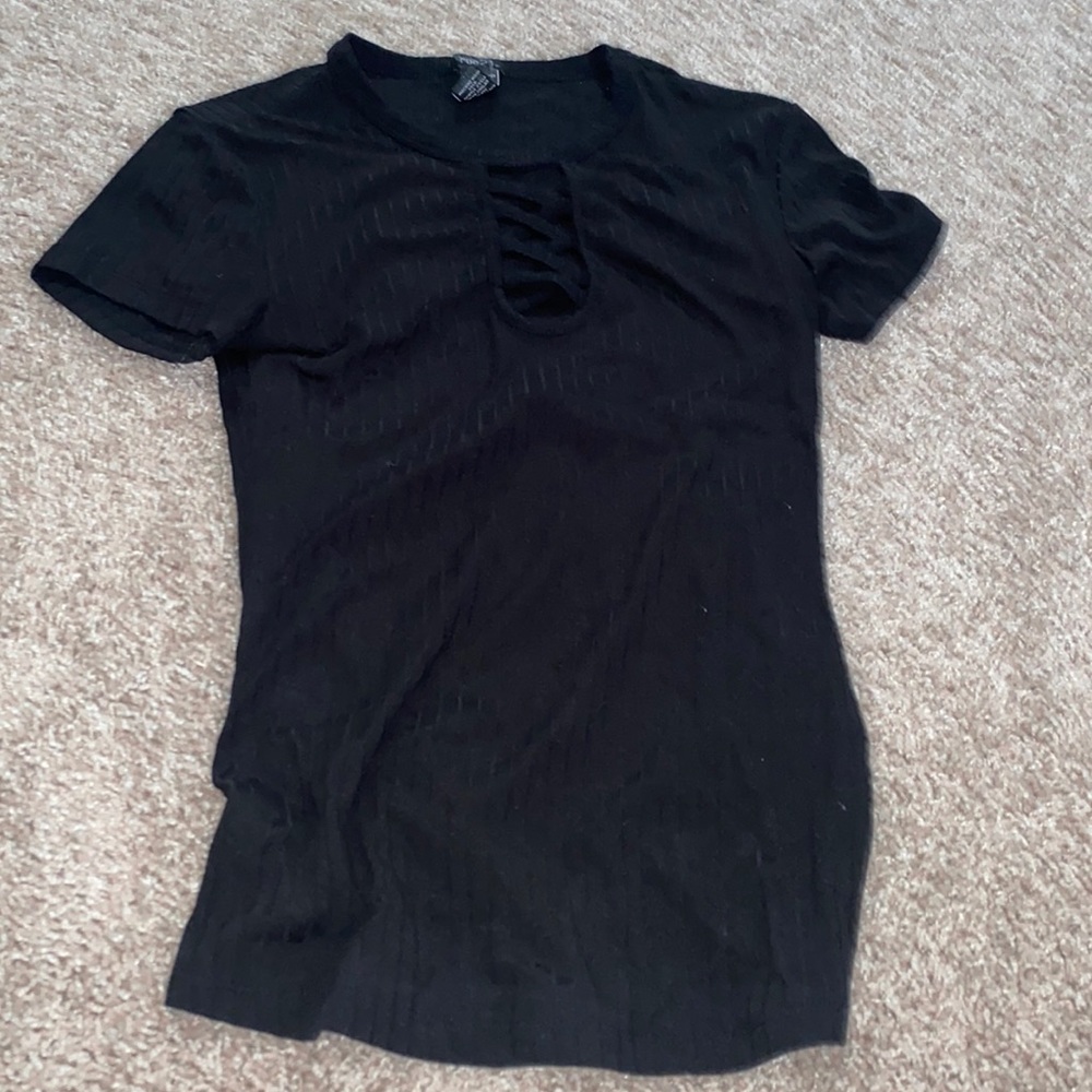 Black shirt with criss cross chest